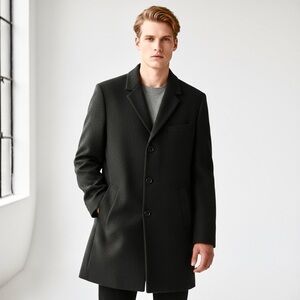 Men’s Jos A Bank Black Long Wool Coat 38S